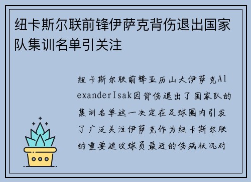 纽卡斯尔联前锋伊萨克背伤退出国家队集训名单引关注